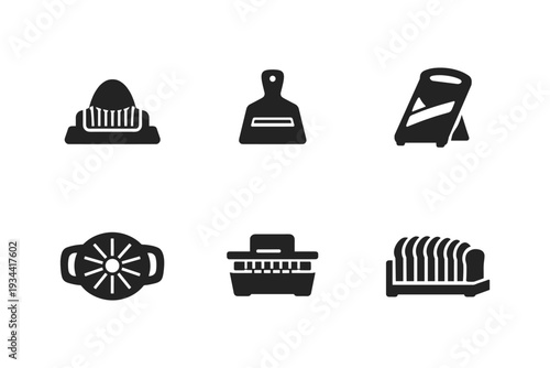 Collection of black silhouette kitchen tools and utensils icons