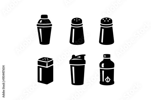 Collection of black icons representing various containers for spices and liquids