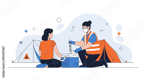 Medical Professional Administering Vaccine in Outdoor Vaccination Tent