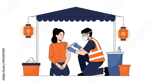 Medical Professional Administering Vaccine Injection to Patient at Outdoor Clinic