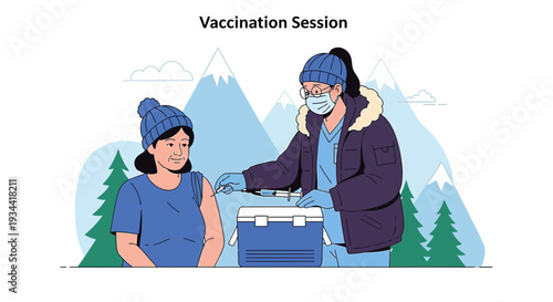 Medical Professional Administers Vaccine in Winter Mountain Setting