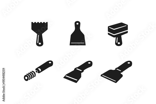 Collection of six different scraper tool icons on a white background