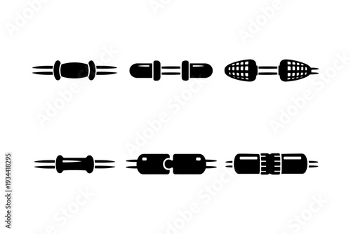 Collection of six black and white icons representing different types of connectors and connections