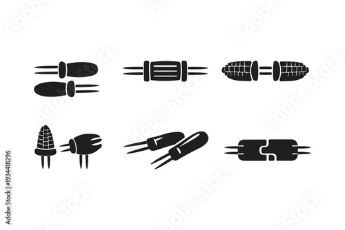 Stylized black illustrations of various electrical components and connectors