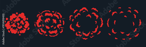 Fire flame explosive effects. Explosion animation, bomb blast, game bomb explosion comic animation flat vector illustration set. Cartoon explosion effect