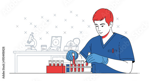 Medical Professional Conducting Laboratory Testing with Test Tubes and Microscope