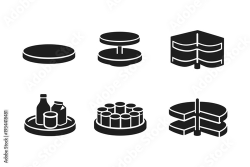 Collection of six different rotating display stands and turntables for products