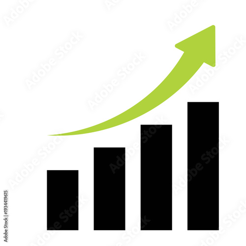 Black arrow graph trending upwards Growth icon set. Containing arrow up, growing graph, business chart icons Growth bar chart, Growing graph vector, Business chart with arrow