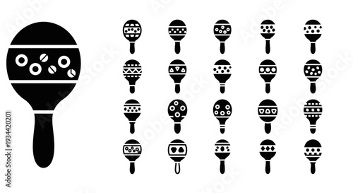 Collection of Diverse Maraca Icons Representing Musical Rhythm and Celebration