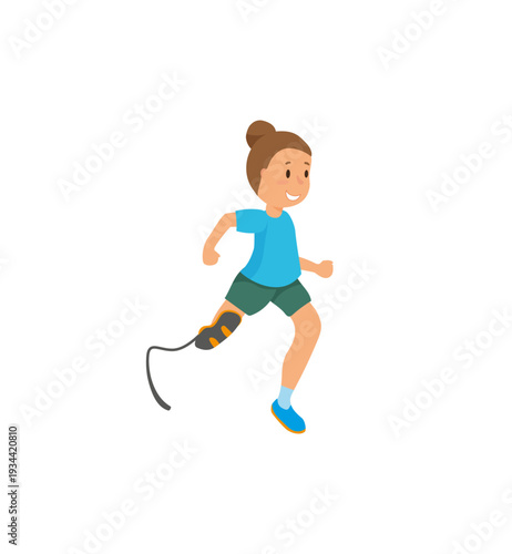 Vector illustration of a girl with a prosthetic leg running.
