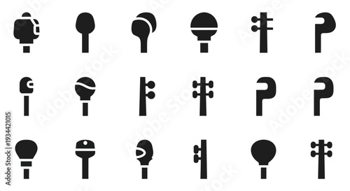 A collection of abstract lollipop icons with a variety of circular and cylindrical designs