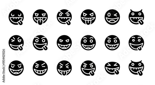 Playful vector emoji icons featuring funny faces with tongues and winks, perfect for digital communication and graphic design projects