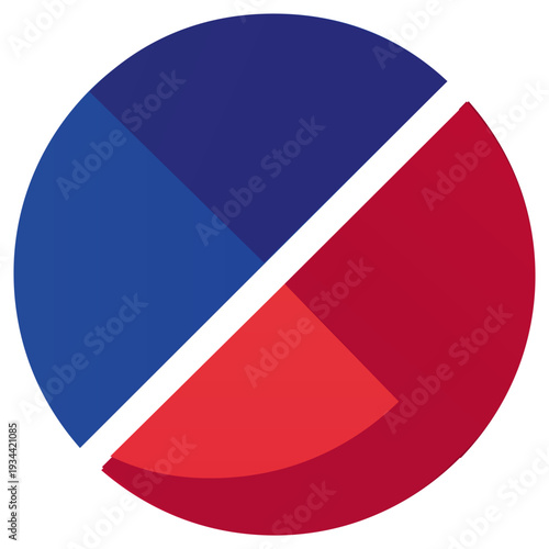 Flat icon of planet split into two sections, one blue and one red. Simple design showing division and concepts related to earth. Concept of environmental issues, global topics, design industries