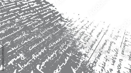 Abstract textured background of handwritten script in grey and white handwriting