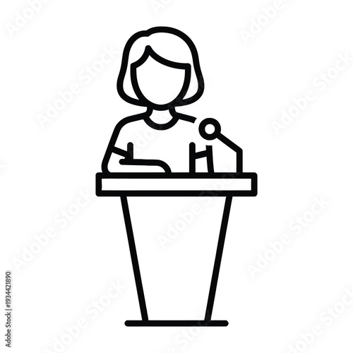 Speaker delivers presentation at podium with microphone in professional setting