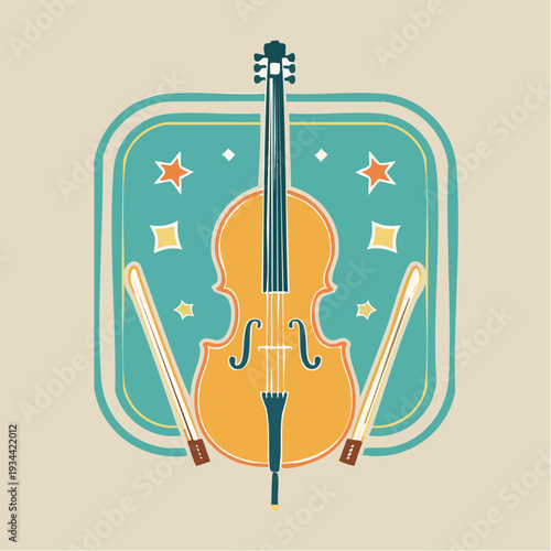 Elegant Vintage Cello Emblem Design for Classical Music Performances and Orchestral Themes