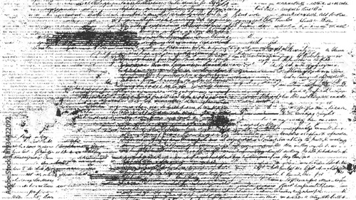 Dense black handwritten script on white paper with scattered dots and smudges handwriting text document