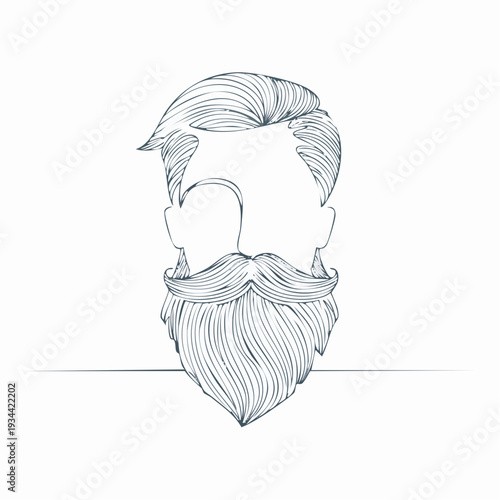 Stylish line art illustration of a modern man's beard and classic haircut, capturing a grooming and fashion aesthetic