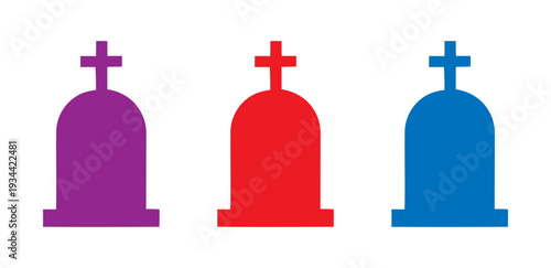 Three colorful church buildings with crosses on top