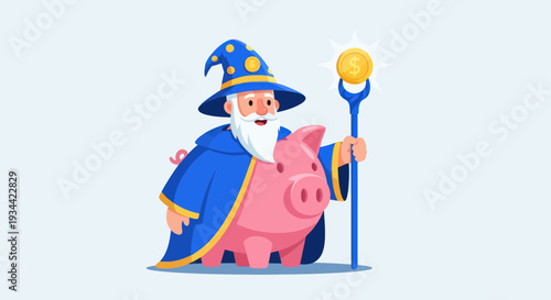 Financial Wizardry with Piggy Bank and Magic Money Staff