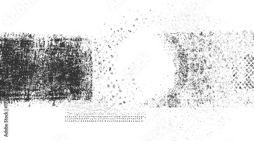 Black and white abstract textured background with scattered dots and rough patches