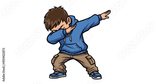 Cartoon boy dabbing in a playful and energetic pose.