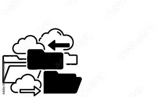 Stylized icon depicting cloud storage and data transfer between folders