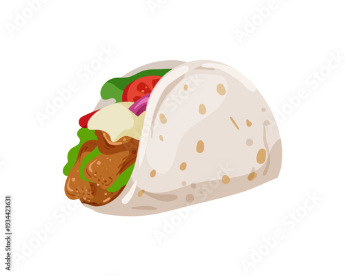 Vector illustration of a taco with meat and vegetables.