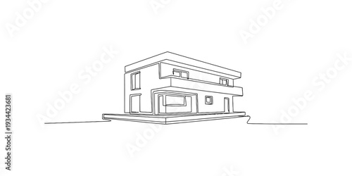 A simple architectural sketch of a two-story modern house on a white background Vector, illustration