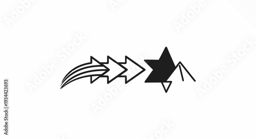 Abstract graphic of three layered arrows leading to a jagged star shape