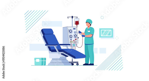 Medical Professional Operating Dialysis Machine with Patient Chair