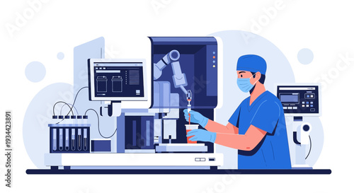 Medical Professional Operating Advanced Laboratory Automation Machine for Diagnostics