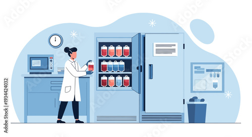 Medical Professional Organizing Blood Bags in Refrigerator | Healthcare Laboratory