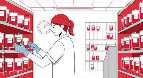 Medical Professional Organizing Blood Bags in Storage