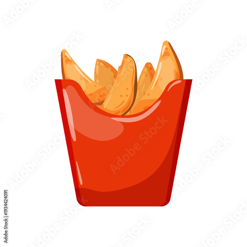 Vector illustration of potato wedges in a red carton.