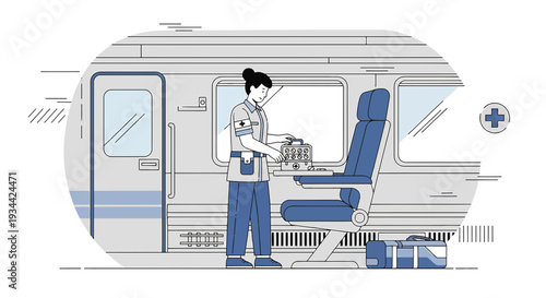 Medical Professional Performing Procedure on Train