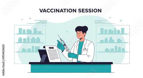 Medical Professional Prepares Vaccine Injection Syringe, Healthcare Concept Illustration