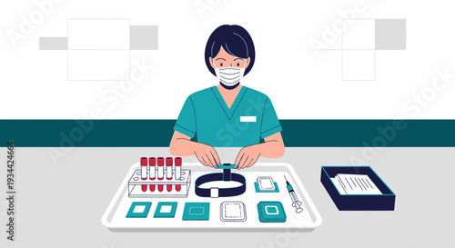 Medical Professional Preparing Blood Test Equipment and Samples