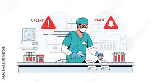 Medical Professional Scanning Samples in Urgent Laboratory Setting