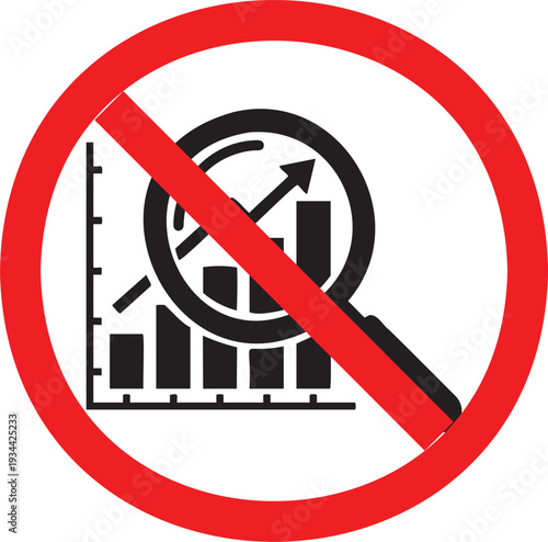 Bar Graph and Magnifying Glass Icon with Red Prohibition Sign