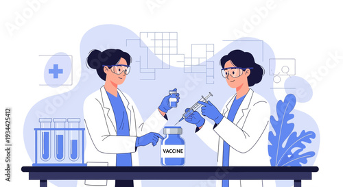 Medical Professionals Preparing Vaccine Injection and IV Drip Setup in Laboratory