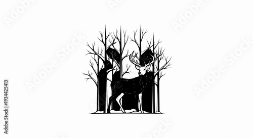 Majestic stag stands amidst barren winter trees