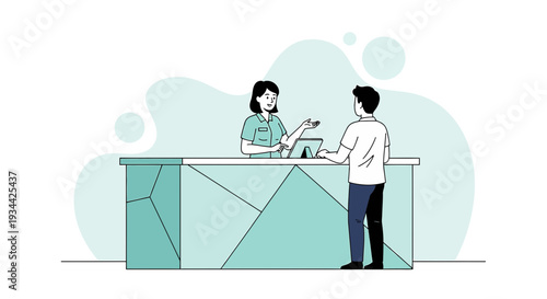 Medical Receptionist Assisting Patient at Desk