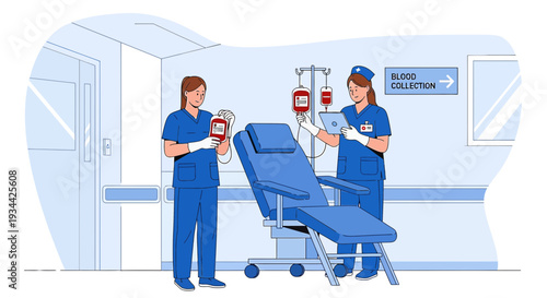 Medical Staff Preparing for Blood Donation in Clinic, Healthcare Scene