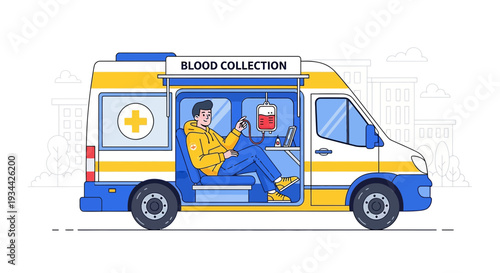 Mobile Blood Collection Unit with Donor Receiving IV Drip