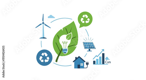 Green Energy Sustainability Cycle: Renewable Power, Eco-friendly Solutions, and Environmental Responsibility Diagram