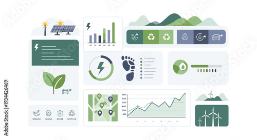 Environmental Sustainability Infographics: Green Energy, Eco-Friendly Solutions, and Data Analysis