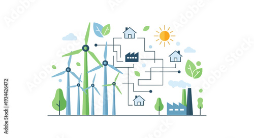 Sustainable Smart Grid: Renewable Energy System with Wind Power, Homes & Industry