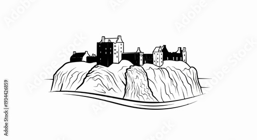 Imposing castle silhouetted atop rugged cliffs by the sea