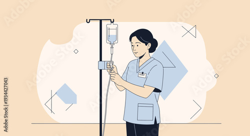 Nurse Adjusting IV Drip Infusion Bag for Patient Care
